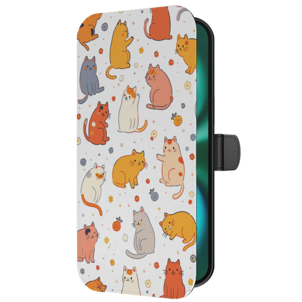Leren bookcase hoesje iPhone 16 Plus met katten opdruk en pasjeshouder (5)