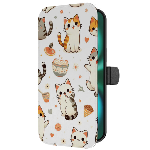 Leren bookcase hoesje iPhone 16 Plus met poezen opdruk en pasjeshouder (5)