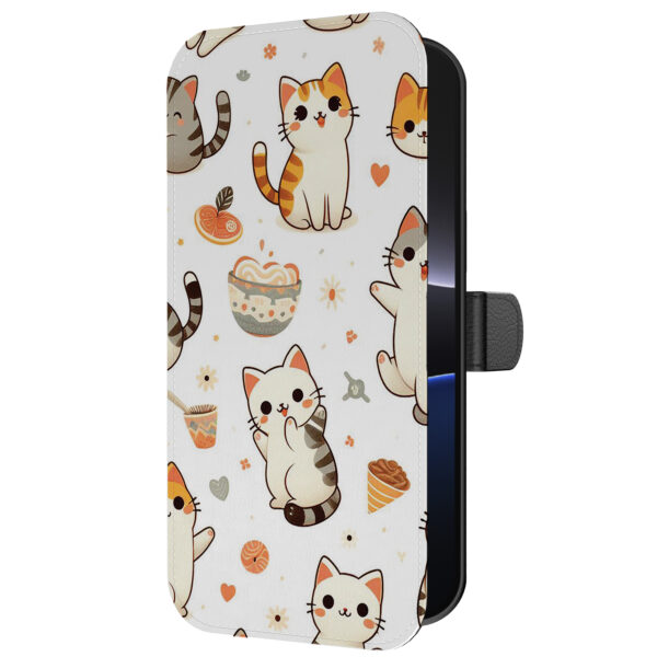 Leren bookcase hoesje iPhone 16 Pro Max met poezen opdruk en pasjeshouder (5)