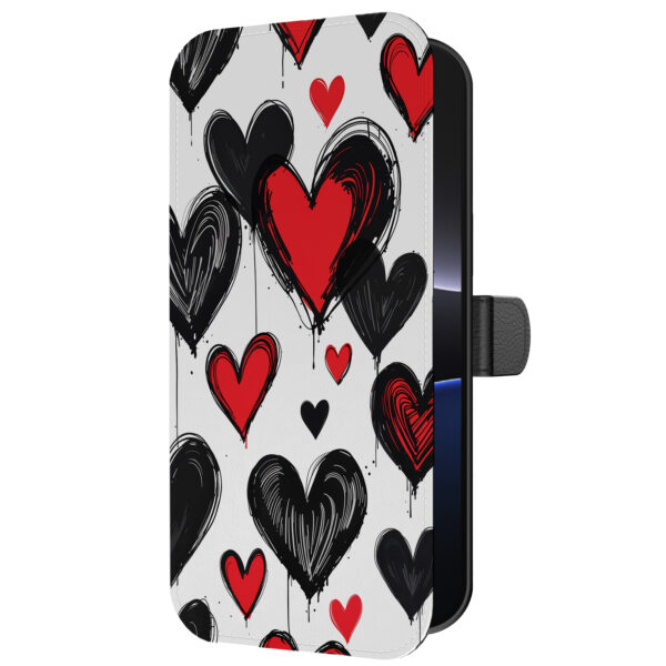 Leren bookcase hoesje iPhone 16 Pro met hartjes opdruk en pasjeshouder (5)