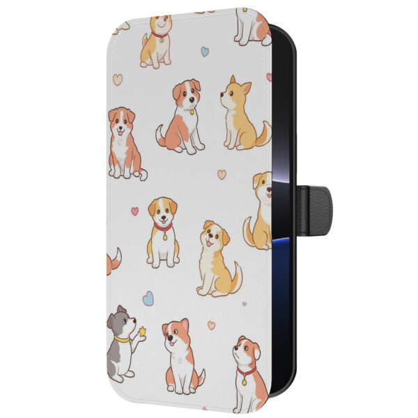 Leren bookcase hoesje iPhone 16 Pro met honden opdruk en pasjeshouder (5)