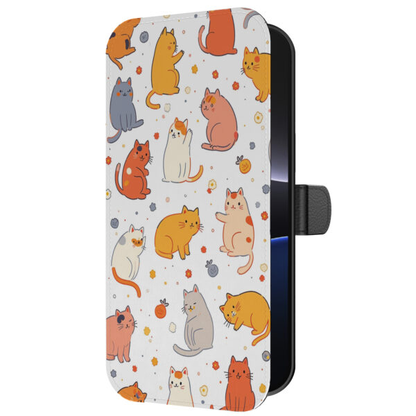 Leren bookcase hoesje iPhone 16 Pro met katten opdruk en pasjeshouder (5)