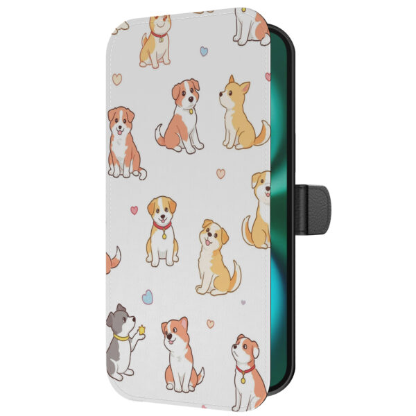 Leren bookcase hoesje iPhone 16 met honden opdruk en pasjeshouder (5)