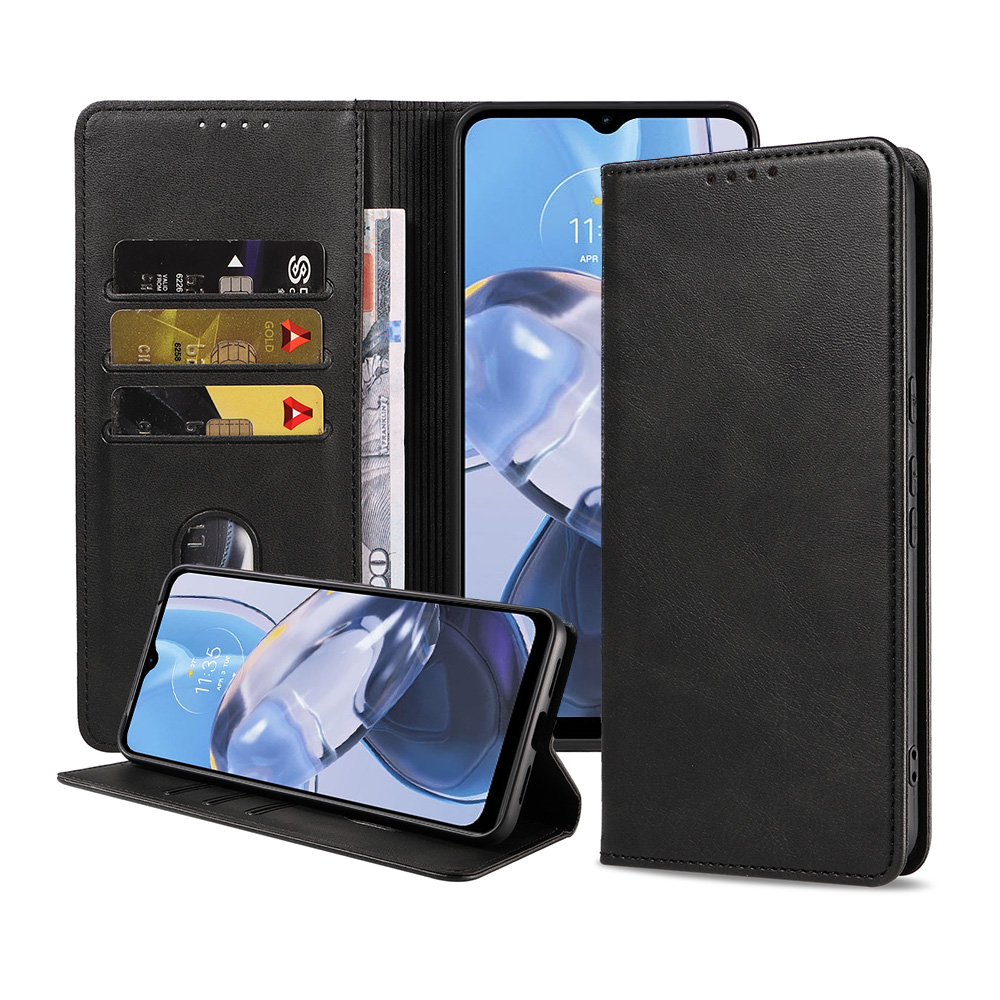 Motorola Moto E22 leren telefoonhoesje bookcase met pasjeshouder en magnetisch lipje (1)