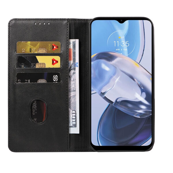 Motorola Moto E22 leren telefoonhoesje bookcase met pasjeshouder en magnetisch lipje (2)