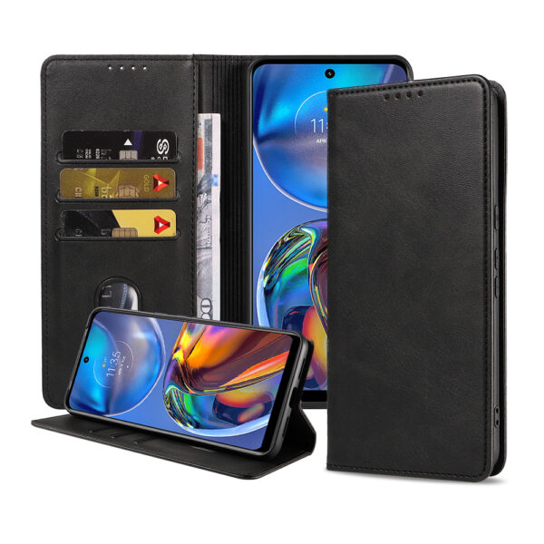 Motorola Moto E22 leren telefoonhoesje bookcase met pasjeshouder en magnetisch lipje (1)