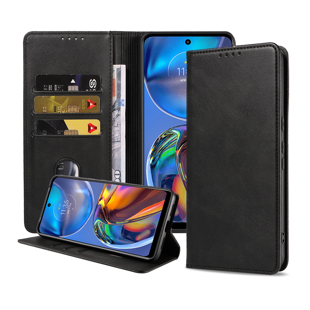 Motorola Moto E22 leren telefoonhoesje bookcase met pasjeshouder en magnetisch lipje (1)