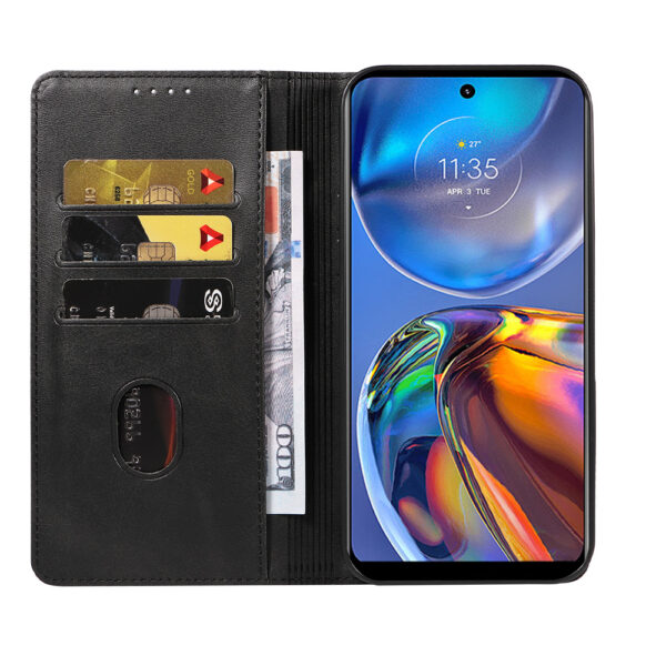 Motorola Moto E32 leren telefoonhoesje bookcase met pasjeshouder en magnetisch lipje (2)