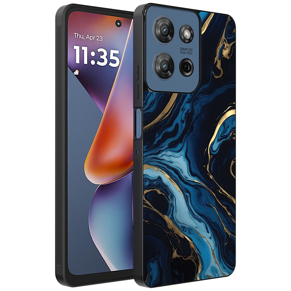 Motorola Moto G 2025 telefoonhoesje met blauw goud marmer opdruk (1)