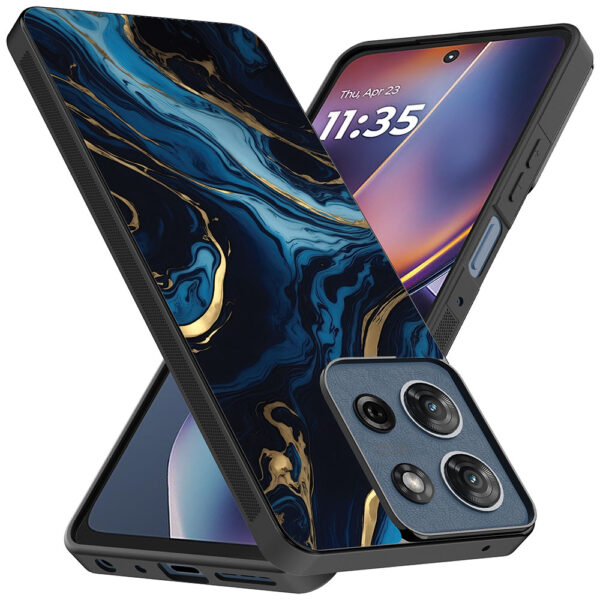 Motorola Moto G 2025 telefoonhoesje met blauw goud marmer opdruk (2)