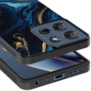 Motorola Moto G 2025 telefoonhoesje met blauw goud marmer opdruk (4)