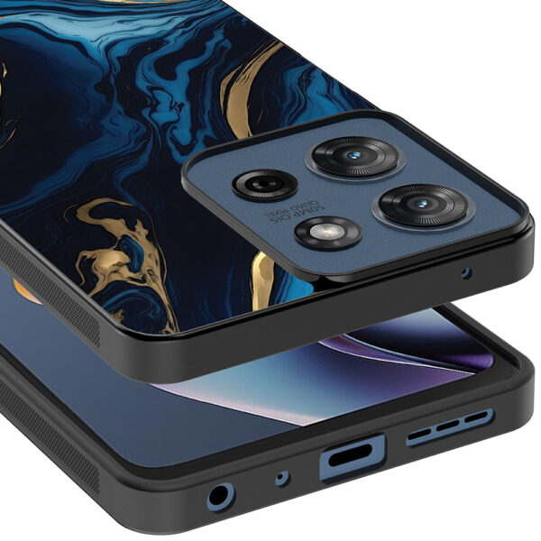 Motorola Moto G 2025 telefoonhoesje met blauw goud marmer opdruk (4)