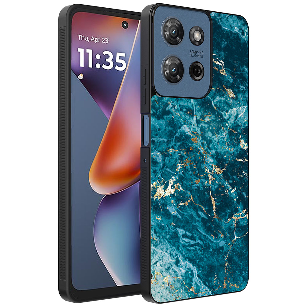 Motorola Moto G 2025 telefoonhoesje met blauw marmer opdruk (1)