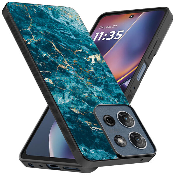 Motorola Moto G 2025 telefoonhoesje met blauw marmer opdruk (2)