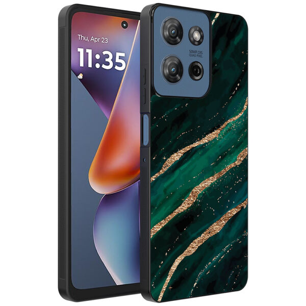 Motorola Moto G 2025 telefoonhoesje met groen goud marmer opdruk (1)