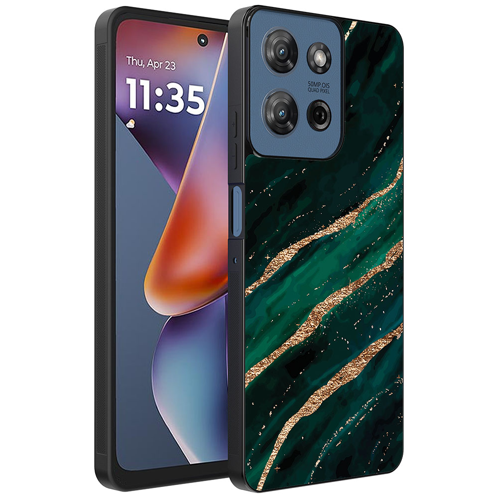 Motorola Moto G 2025 telefoonhoesje met groen goud marmer opdruk (1)