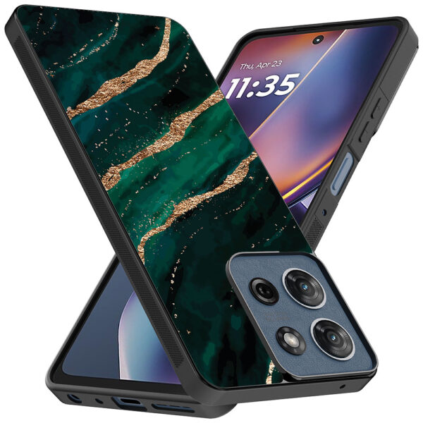 Motorola Moto G 2025 telefoonhoesje met groen goud marmer opdruk (2)