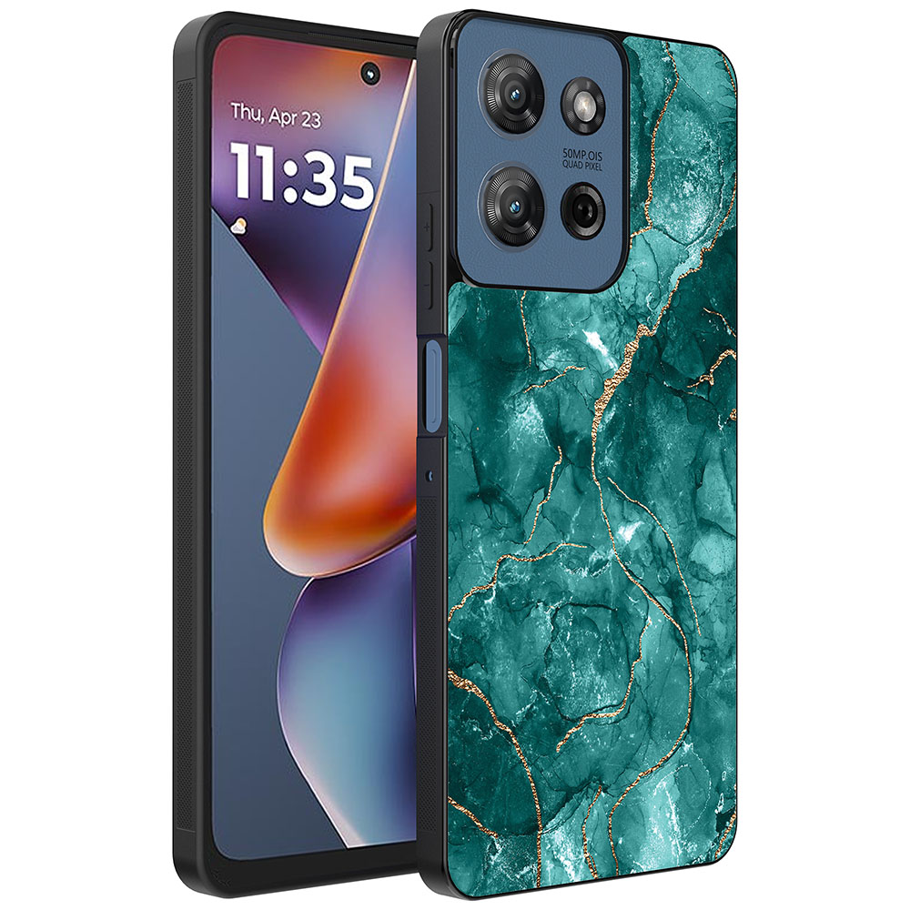Motorola Moto G 2025 telefoonhoesje met groen marmer opdruk (1)
