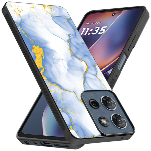 Motorola Moto G 2025 telefoonhoesje met lichtblauw goud marmer opdruk (2)