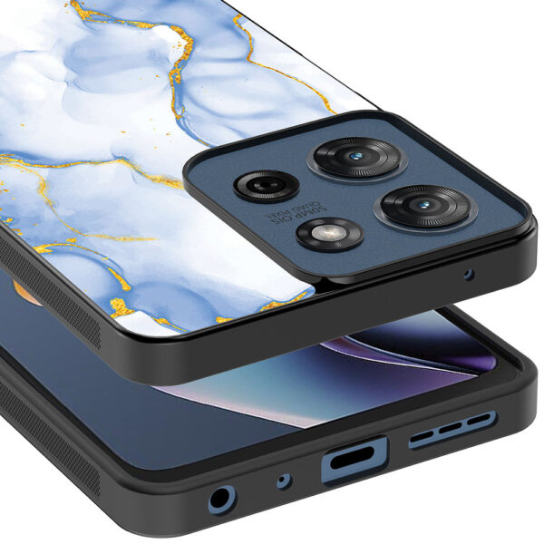 Motorola Moto G 2025 telefoonhoesje met lichtblauw goud marmer opdruk (4)