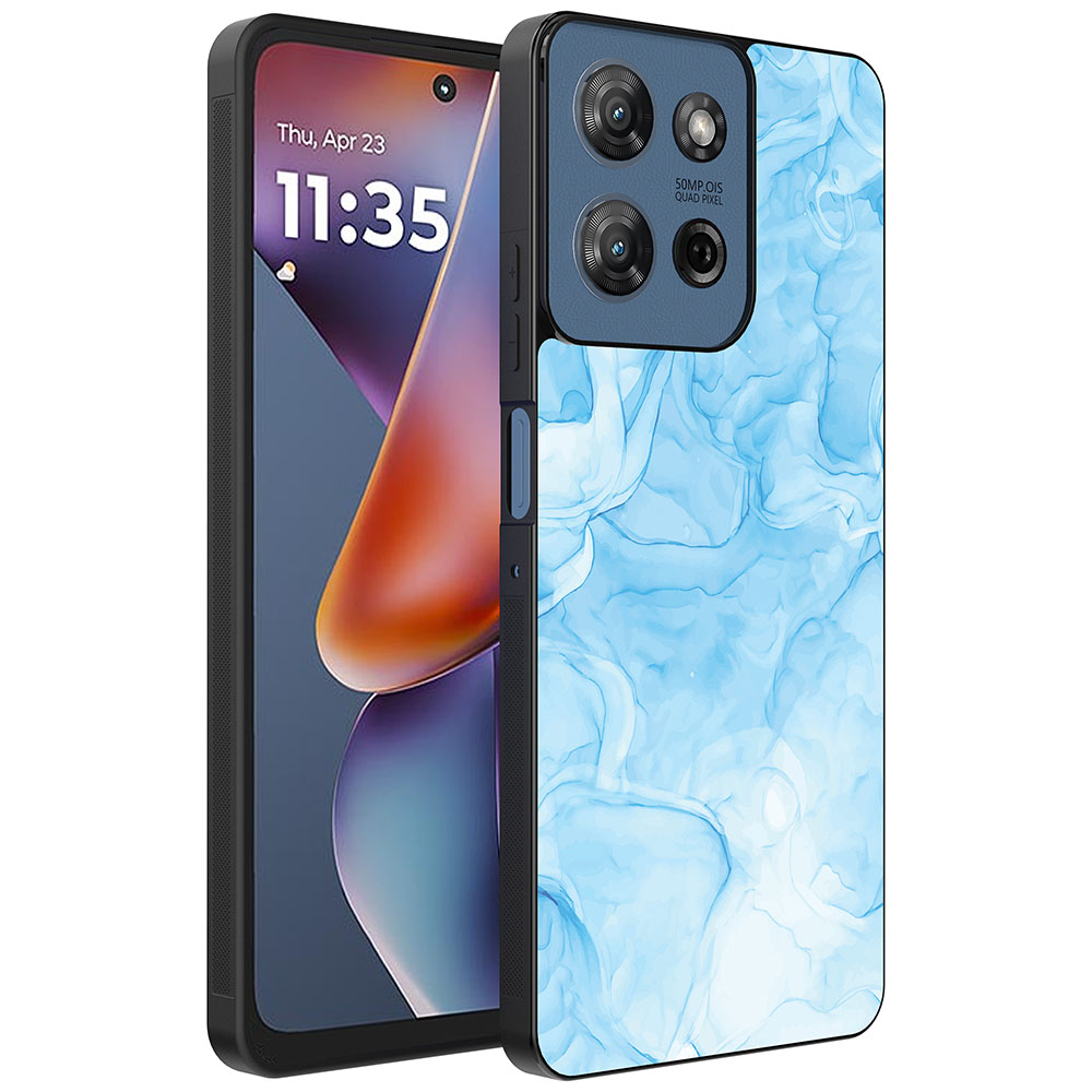 Motorola Moto G 2025 telefoonhoesje met lichtblauw marmer opdruk (1)