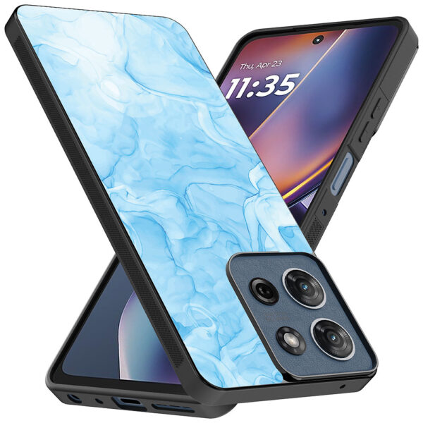 Motorola Moto G 2025 telefoonhoesje met lichtblauw marmer opdruk (2)