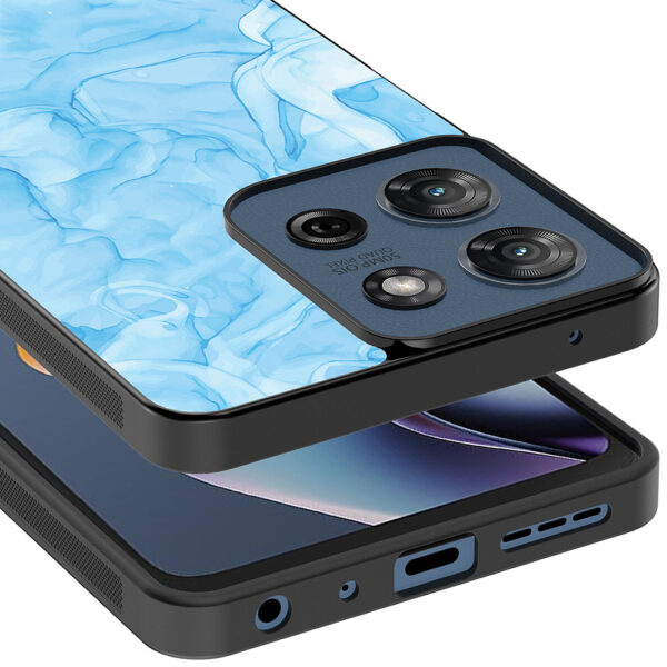 Motorola Moto G 2025 telefoonhoesje met lichtblauw marmer opdruk (4)
