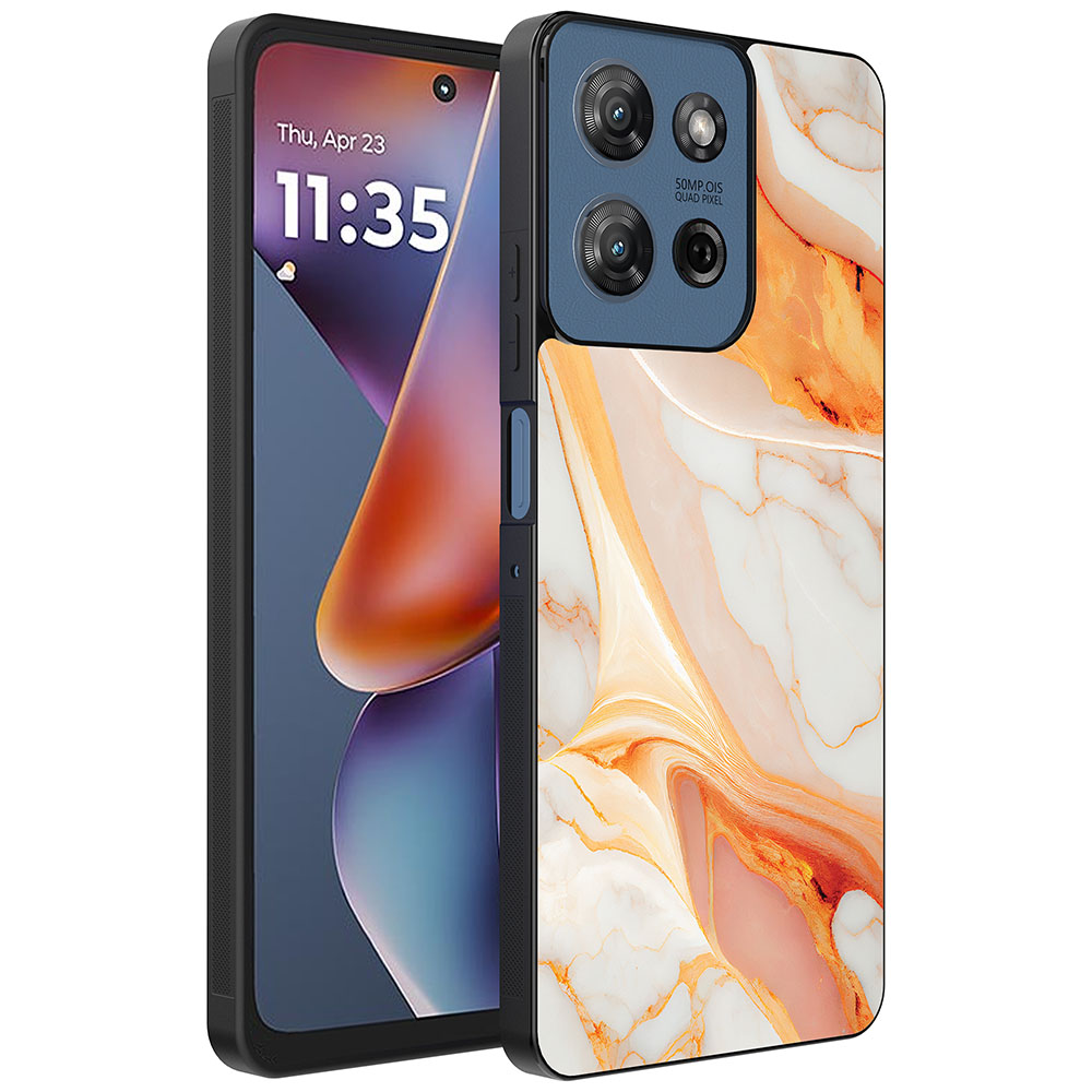 Motorola Moto G 2025 telefoonhoesje met oranje marmer opdruk (1)