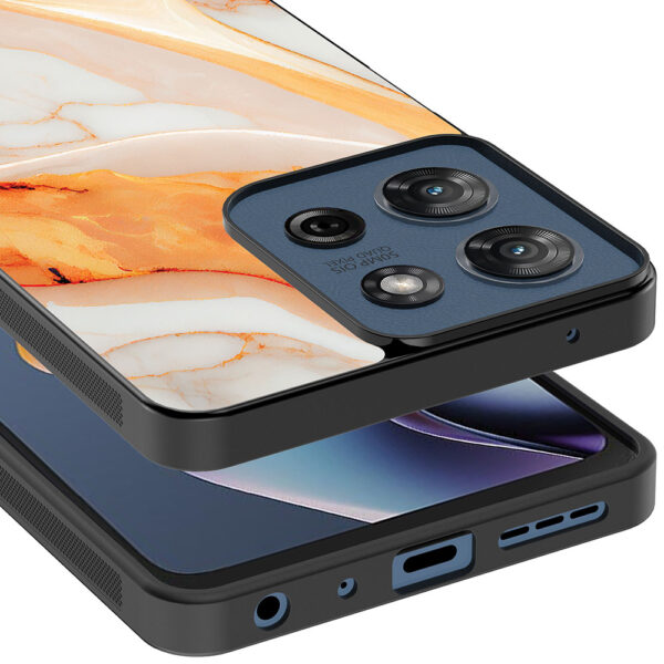 Motorola Moto G 2025 telefoonhoesje met oranje marmer opdruk (3)
