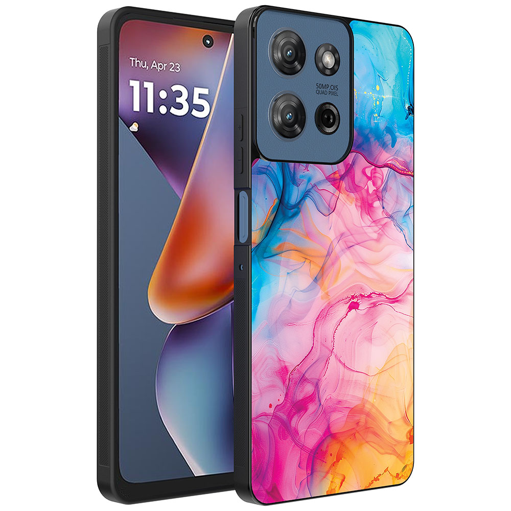Motorola Moto G 2025 telefoonhoesje met regenboog acryl marmer opdruk (1)