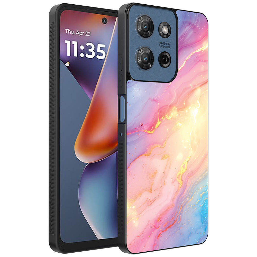 Motorola Moto G 2025 telefoonhoesje met regenboog glitter marmer opdruk (1)