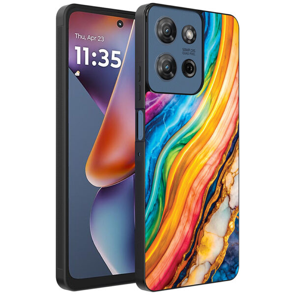 Motorola Moto G 2025 telefoonhoesje met regenboog goud marmer opdruk (1)