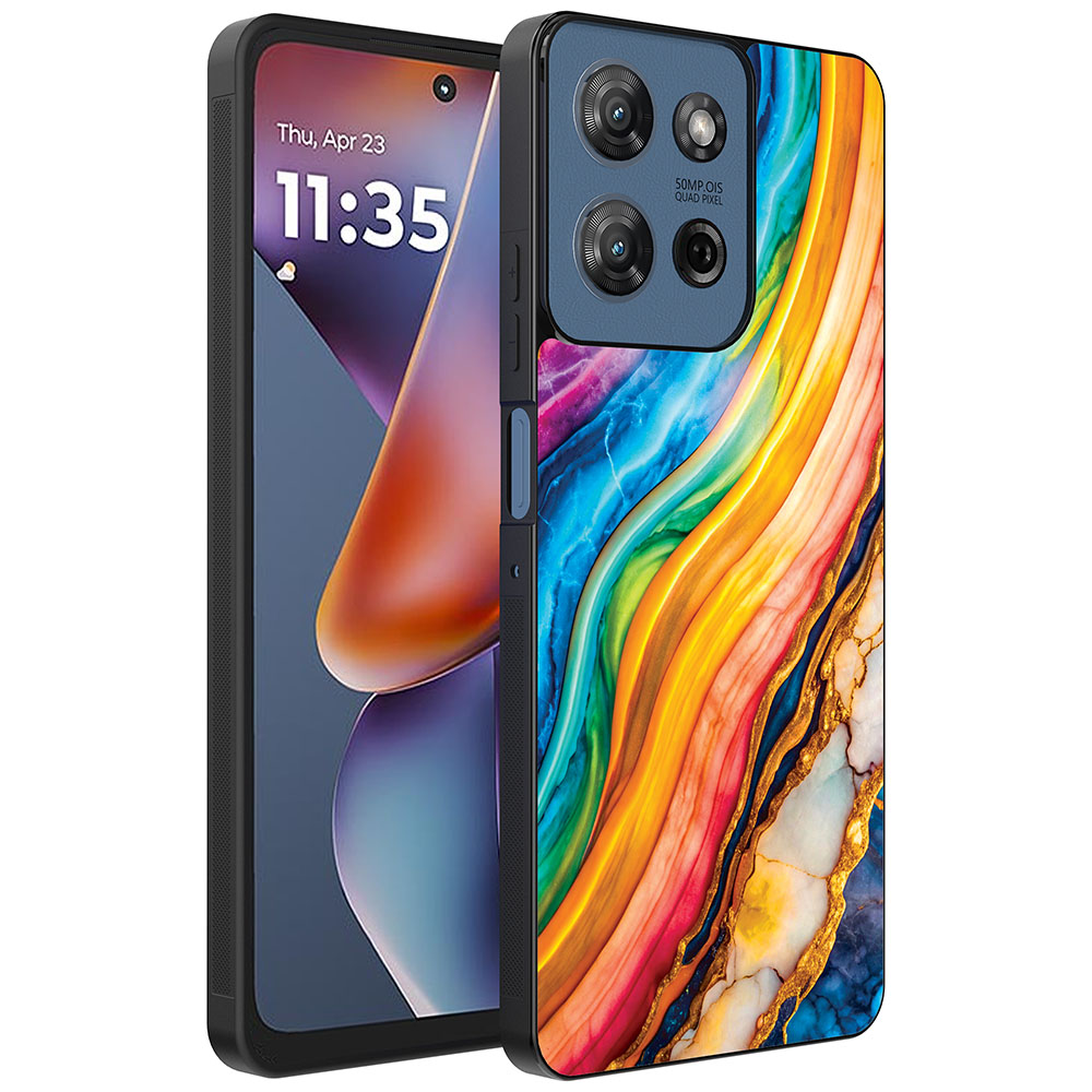 Motorola Moto G 2025 telefoonhoesje met regenboog goud marmer opdruk (1)