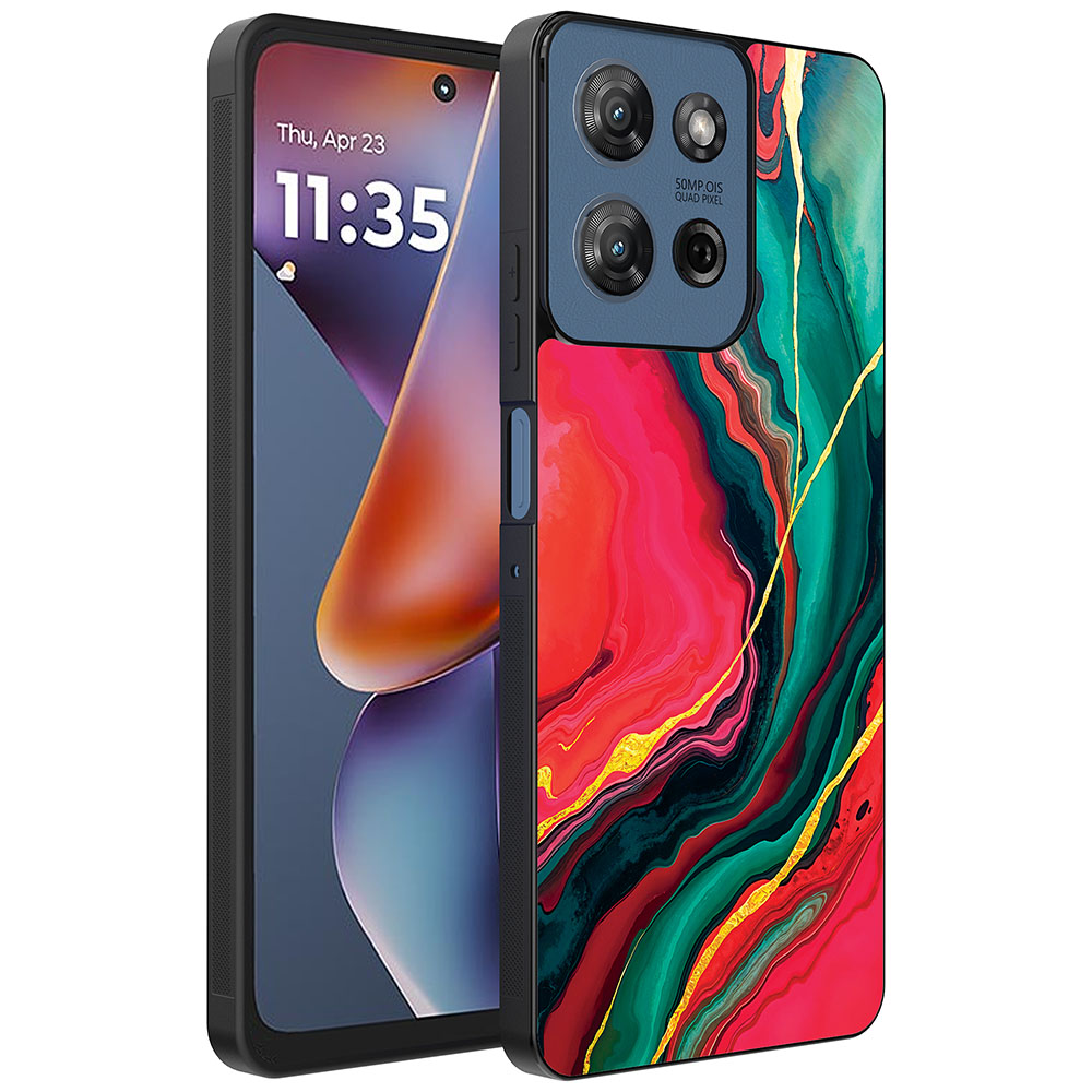 Motorola Moto G 2025 telefoonhoesje met rood groen marmer opdruk (1)