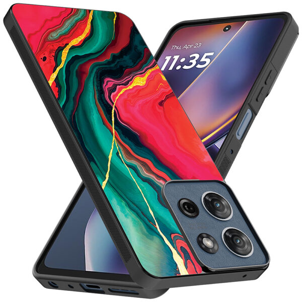 Motorola Moto G 2025 telefoonhoesje met rood groen marmer opdruk (2)