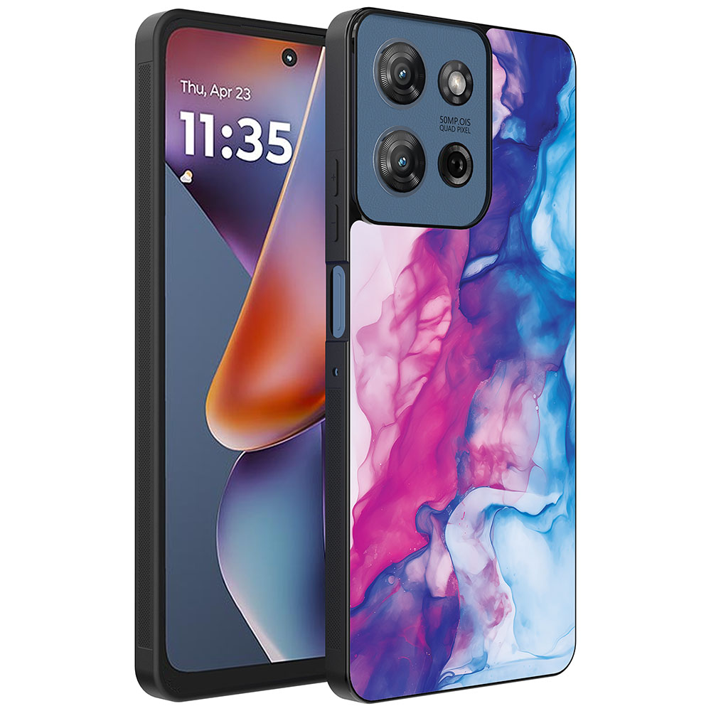 Motorola Moto G 2025 telefoonhoesje met roze blauw marmer opdruk (1)