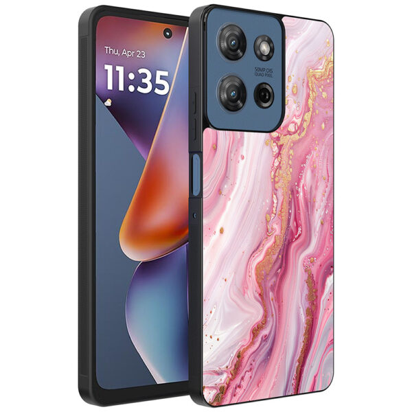 Motorola Moto G 2025 telefoonhoesje met roze marmer opdruk (1)