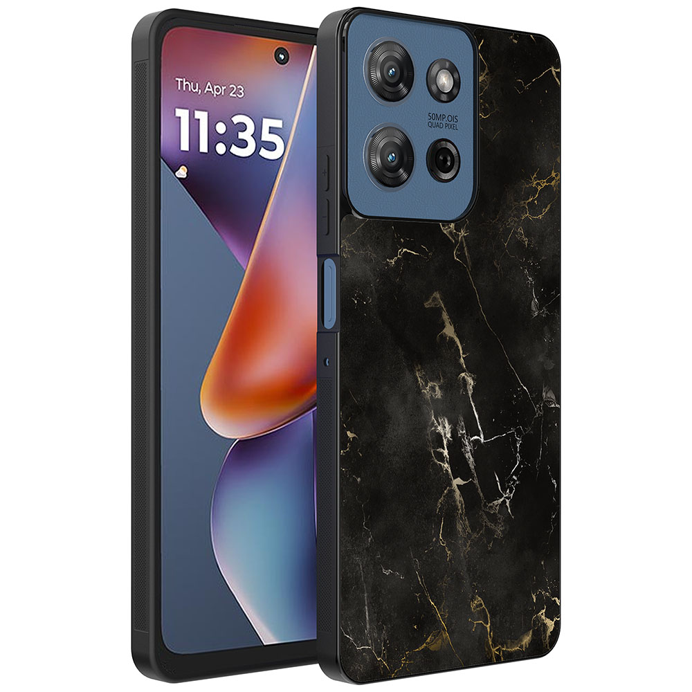 Motorola Moto G 2025 telefoonhoesje met zwart marmer opdruk (1)
