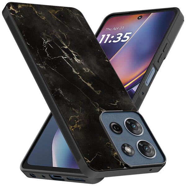 Motorola Moto G 2025 telefoonhoesje met zwart marmer opdruk (2)