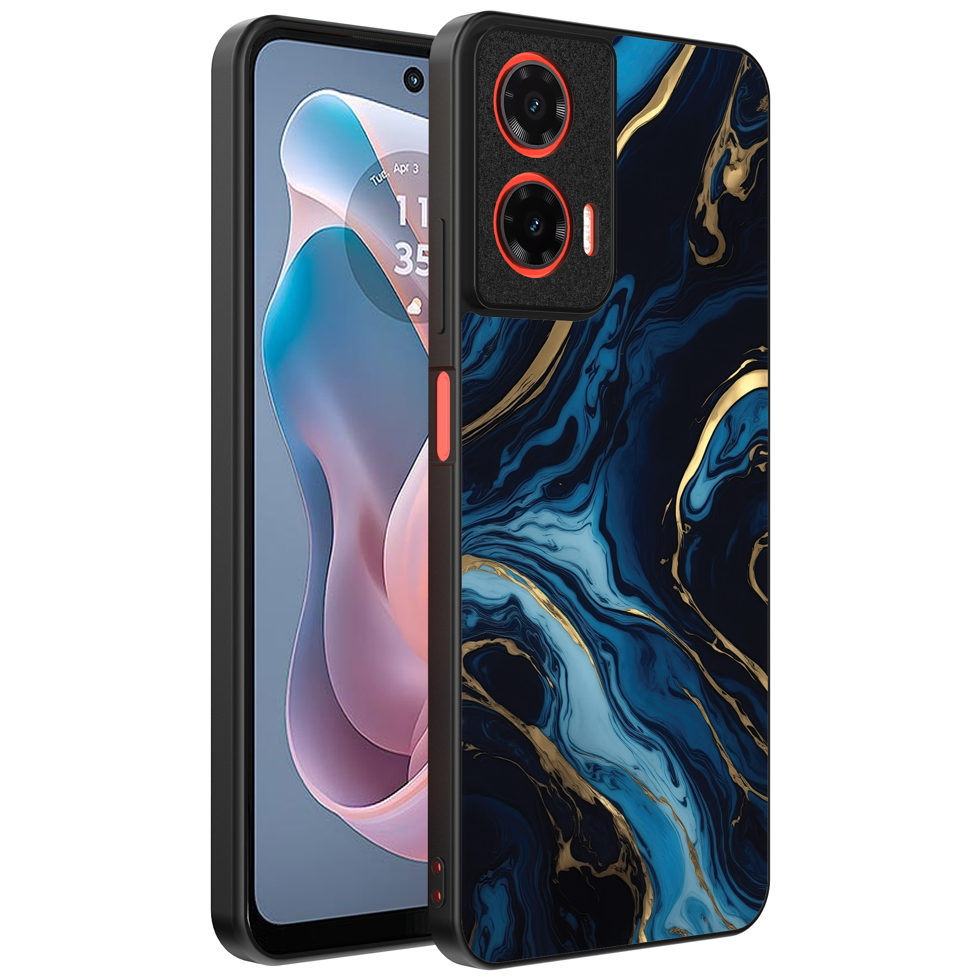 Motorola Moto G Play 2024 telefoonhoesje met blauw goud marmer opdruk (1)