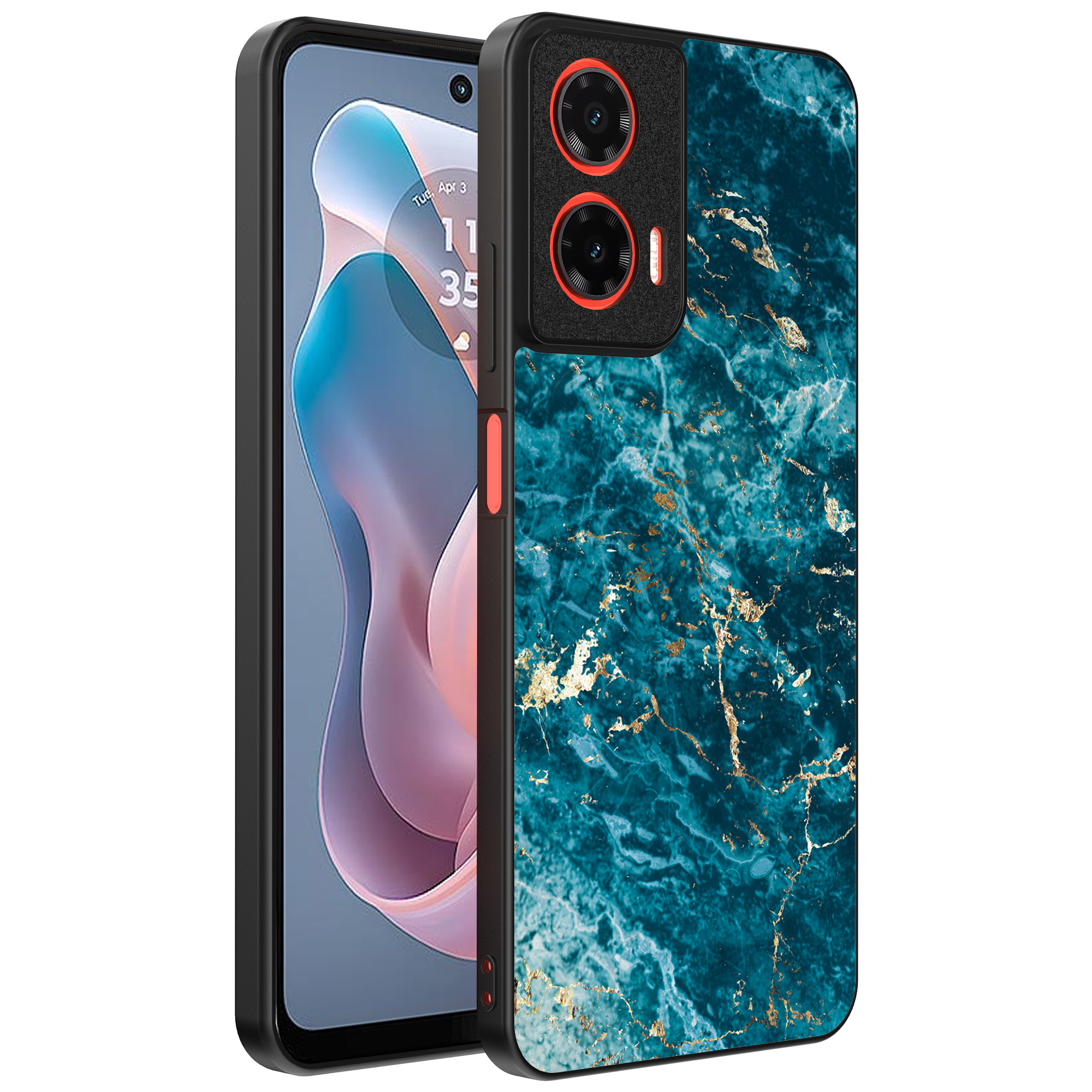 Motorola Moto G Play 2024 telefoonhoesje met blauw marmer opdruk (1)