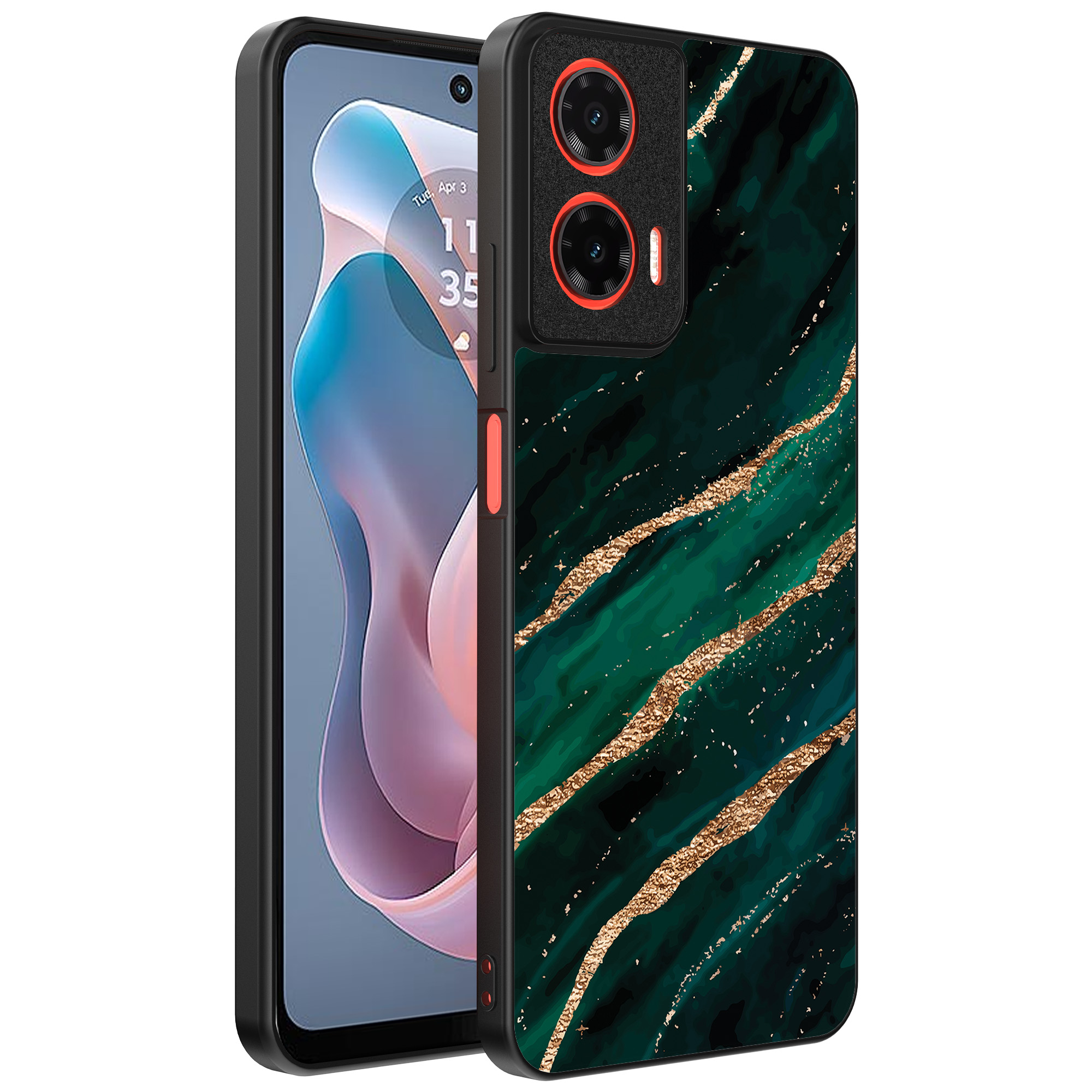 Motorola Moto G Play 2024 telefoonhoesje met groen goud marmer opdruk (1)