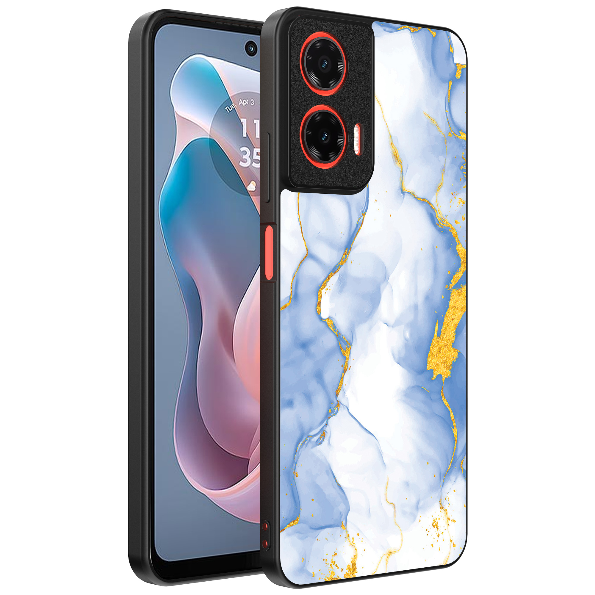 Motorola Moto G Play 2024 telefoonhoesje met lichtblauw goud marmer opdruk (1)