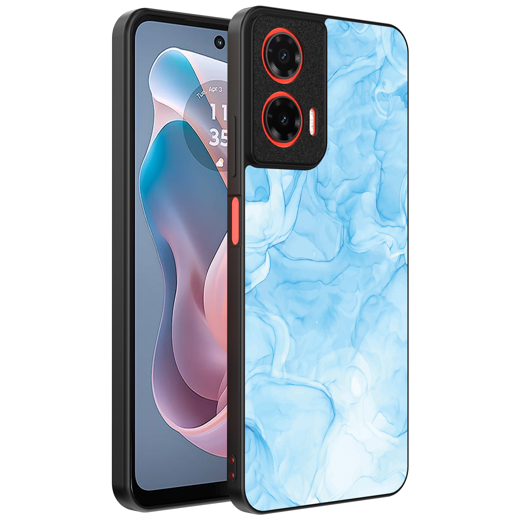 Motorola Moto G Play 2024 telefoonhoesje met lichtblauw marmer opdruk (1)