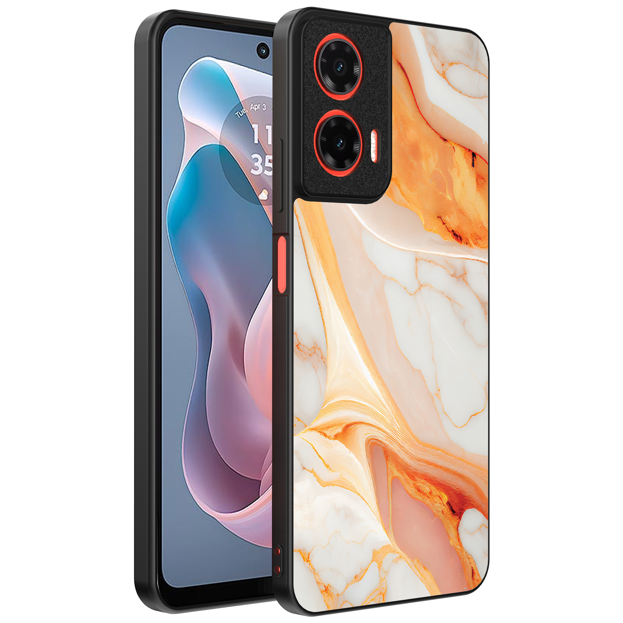 Motorola Moto G Play 2024 telefoonhoesje met oranje marmer opdruk (1)