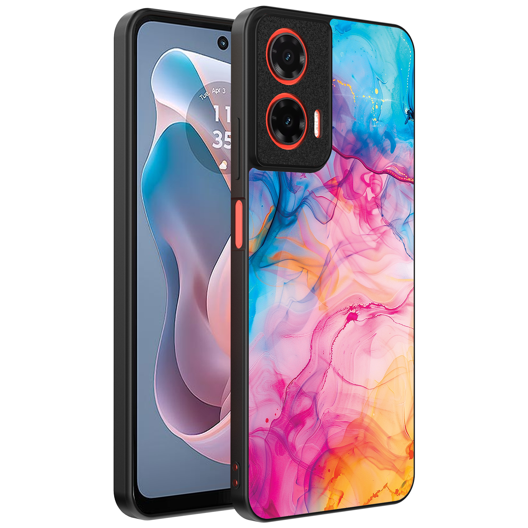 Motorola Moto G Play 2024 telefoonhoesje met regenboog acryl marmer opdruk (1)