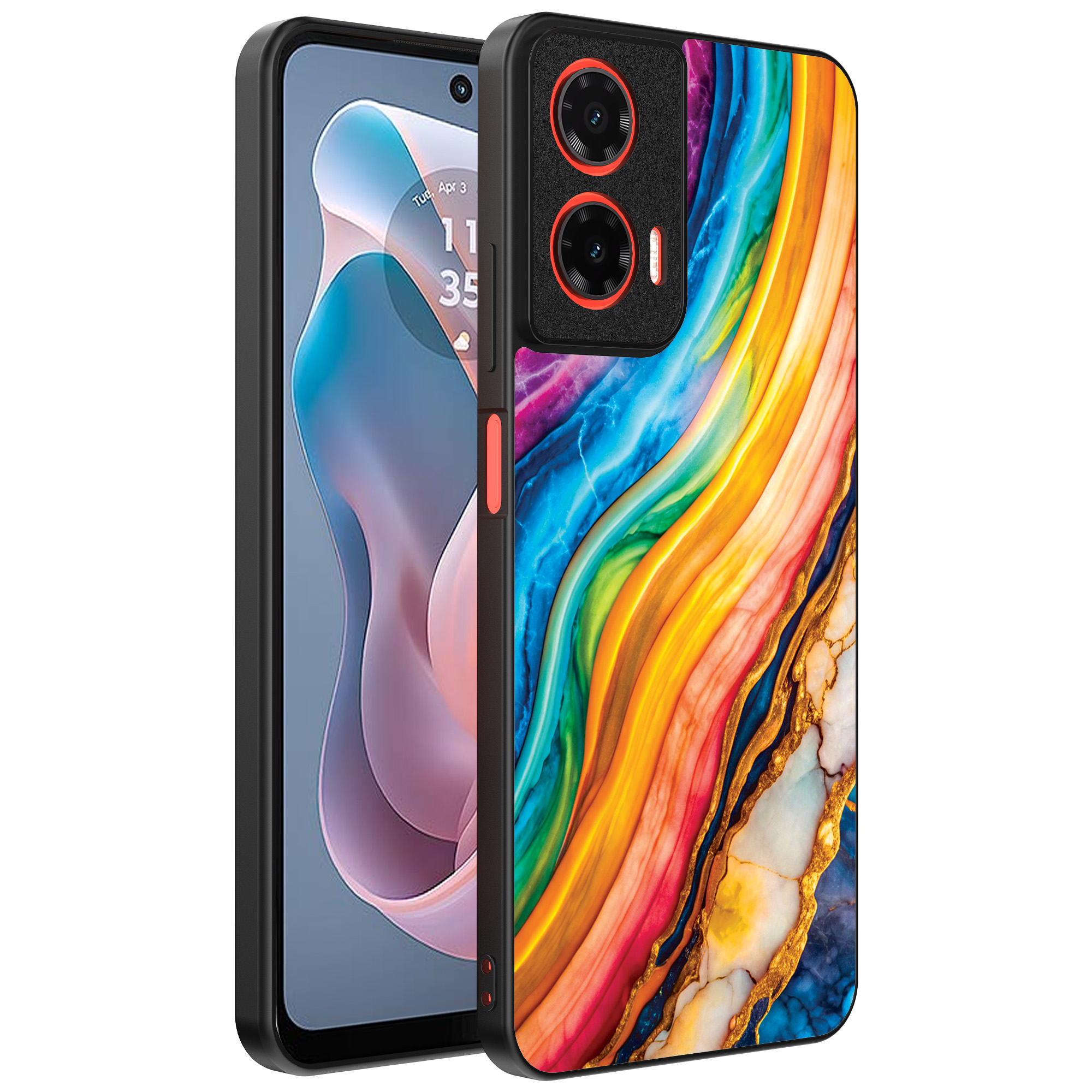 Motorola Moto G Play 2024 telefoonhoesje met regenboog goud marmer opdruk (1)