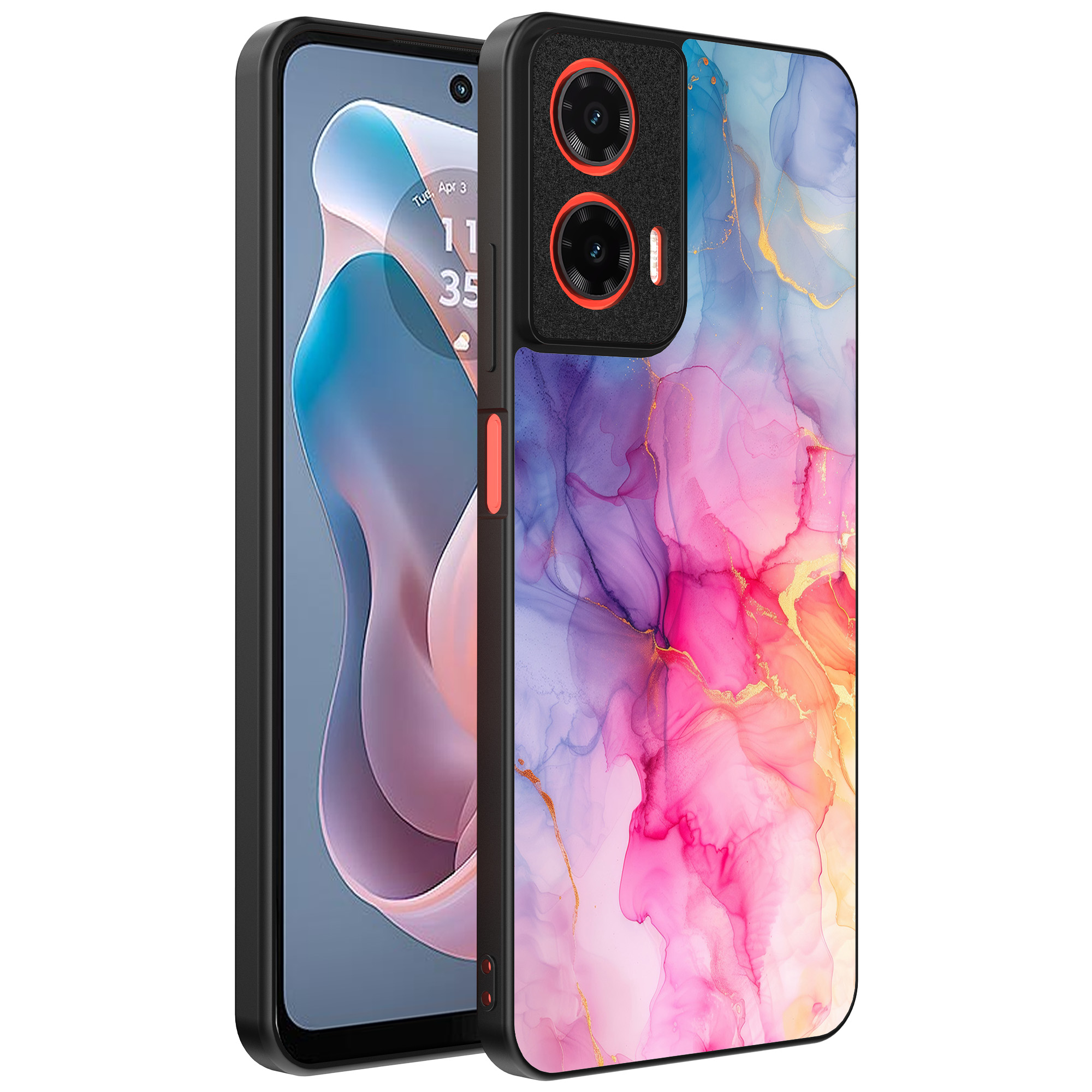 Motorola Moto G Play 2024 telefoonhoesje met regenboog marmer opdruk (1)