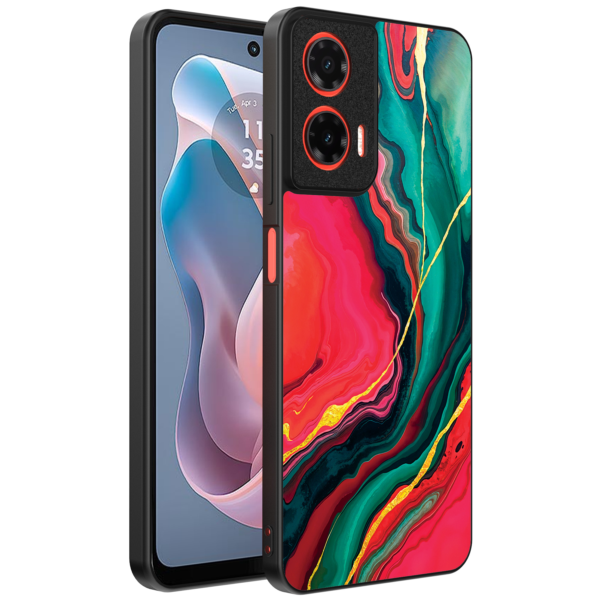 Motorola Moto G Play 2024 telefoonhoesje met rood groen marmer opdruk (1)