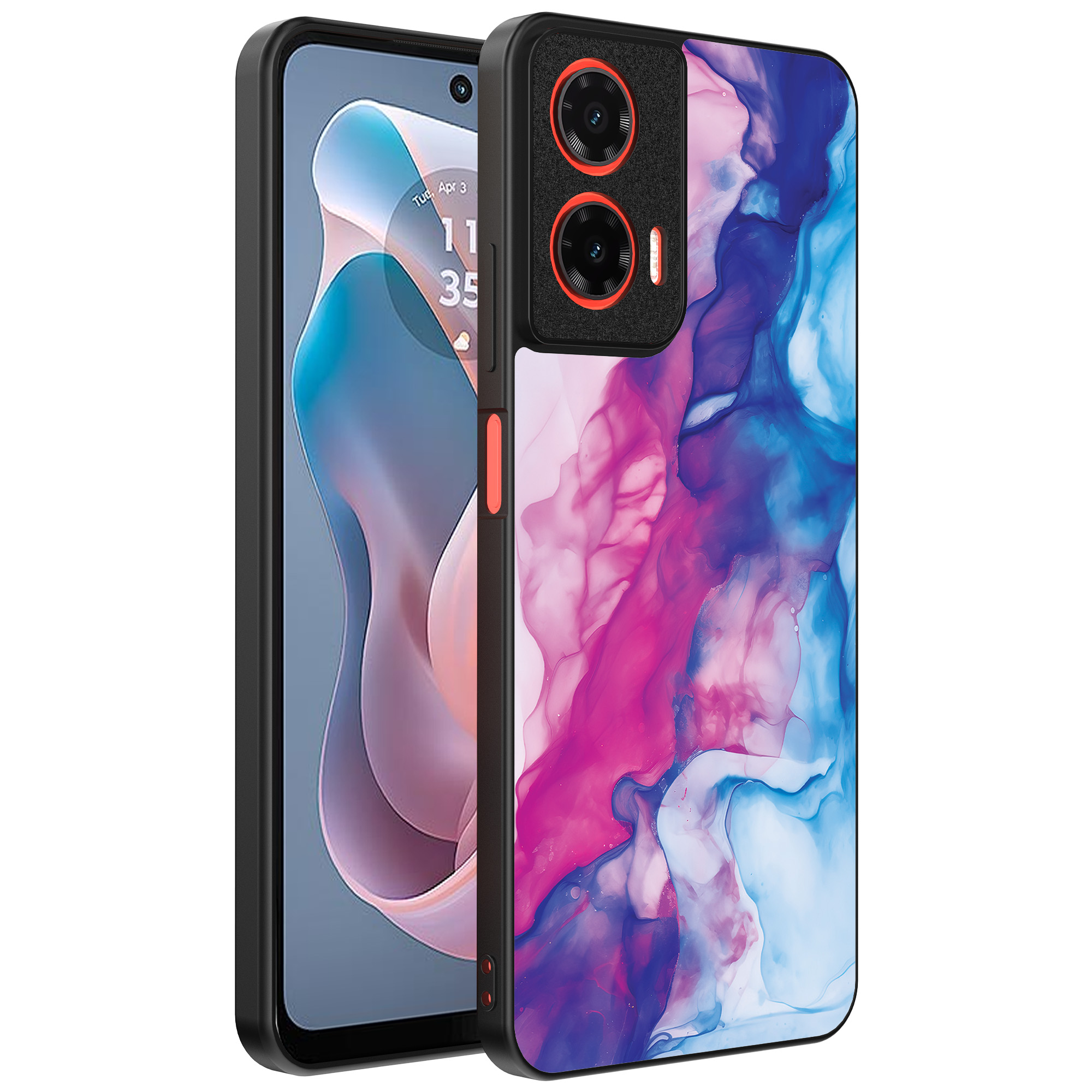 Motorola Moto G Play 2024 telefoonhoesje met roze blauw marmer opdruk (1)
